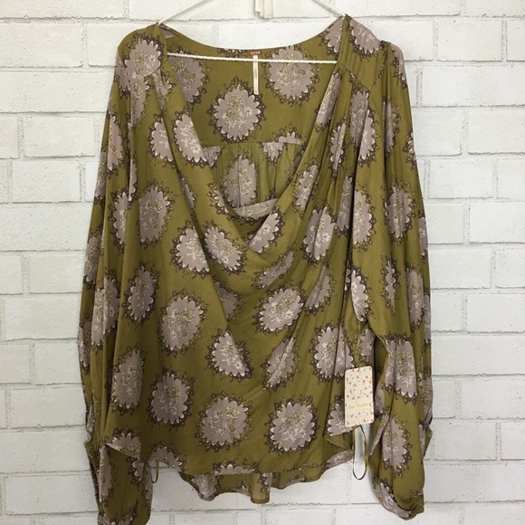 FREE PEOPLE Golden Rod  Cowl Neck Blouse Medium - Picture 3 of 8